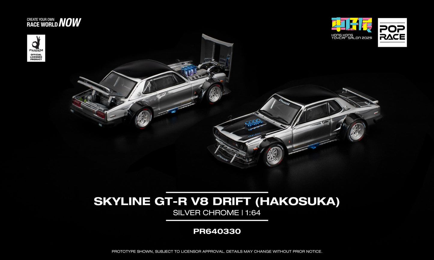 POPRACE 1:64 Skyline GT-R V8 Drift (Hakosuka) Silver Chrome