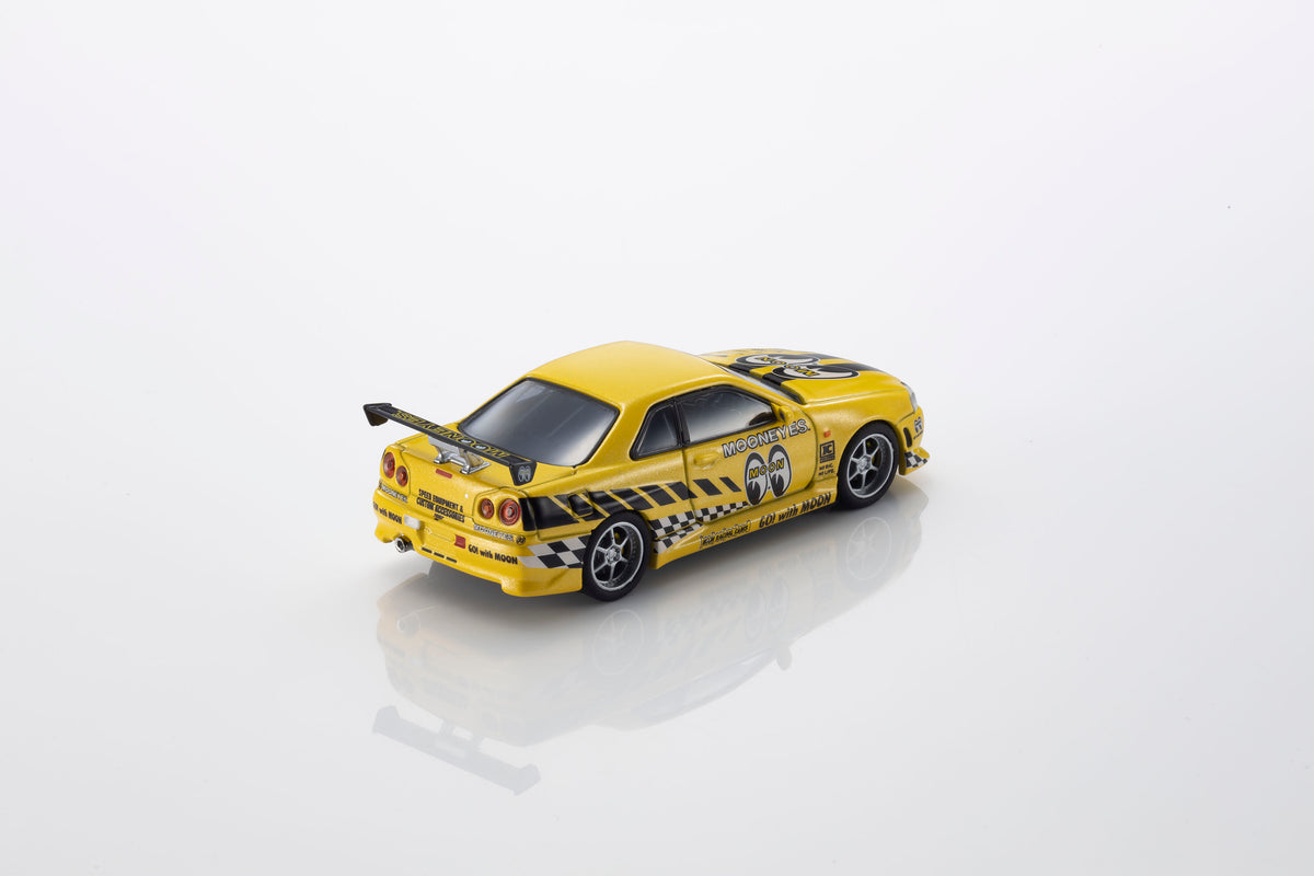 1/64 scale Nissan R34 GT-R Mooneyes variant top-down perspective
