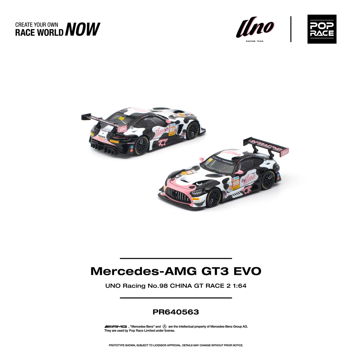 Poprace Mercedes-AMG GT3 EVO race car No.98 side profile detail