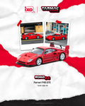 Tarmac Works 1/64 Ferrari F40 GTE diecast model in red, acrylic display case