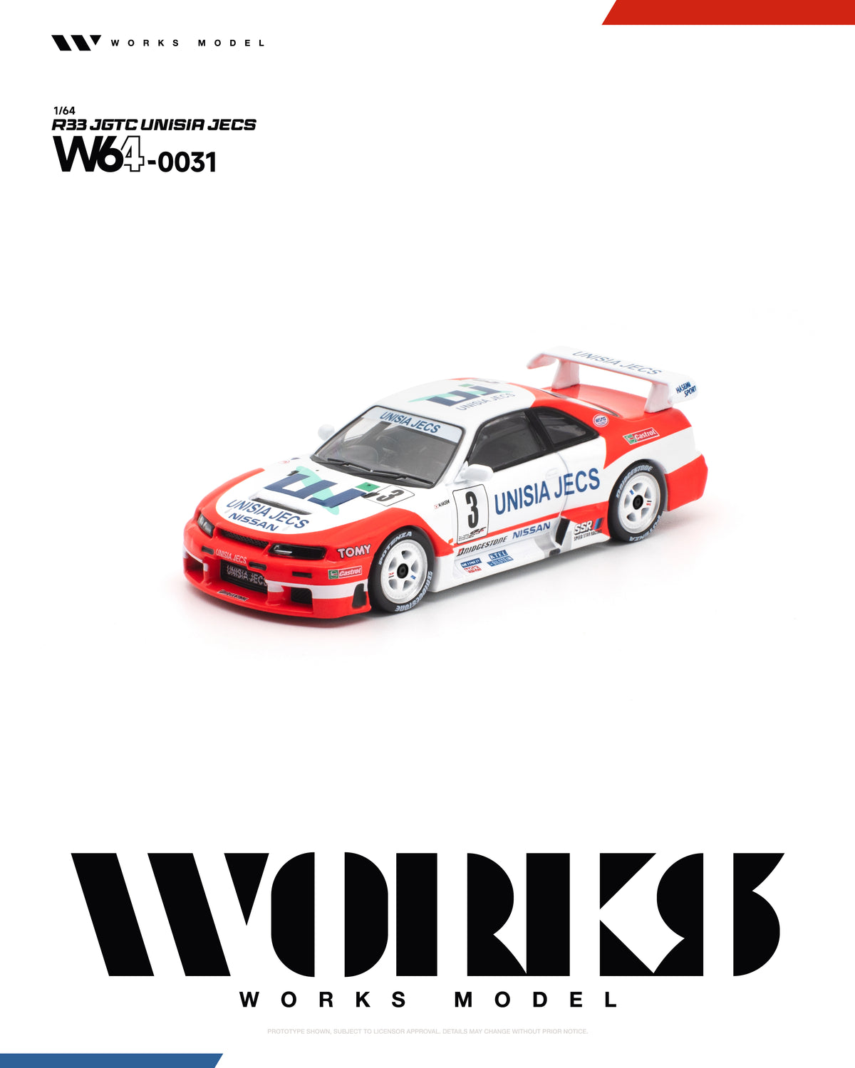 Works diecast R33 in paper packaging, Unisia Jecs racing specification
