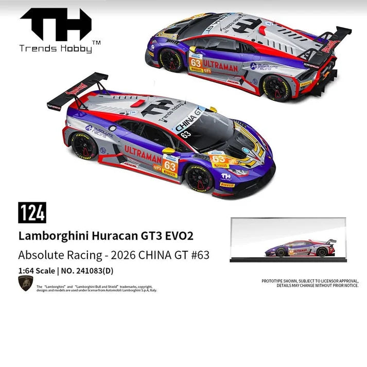 Trends Hobby 1/64 Lamborghini Huracán GT3 Evo 2 Absolute Racing #63 diecast model