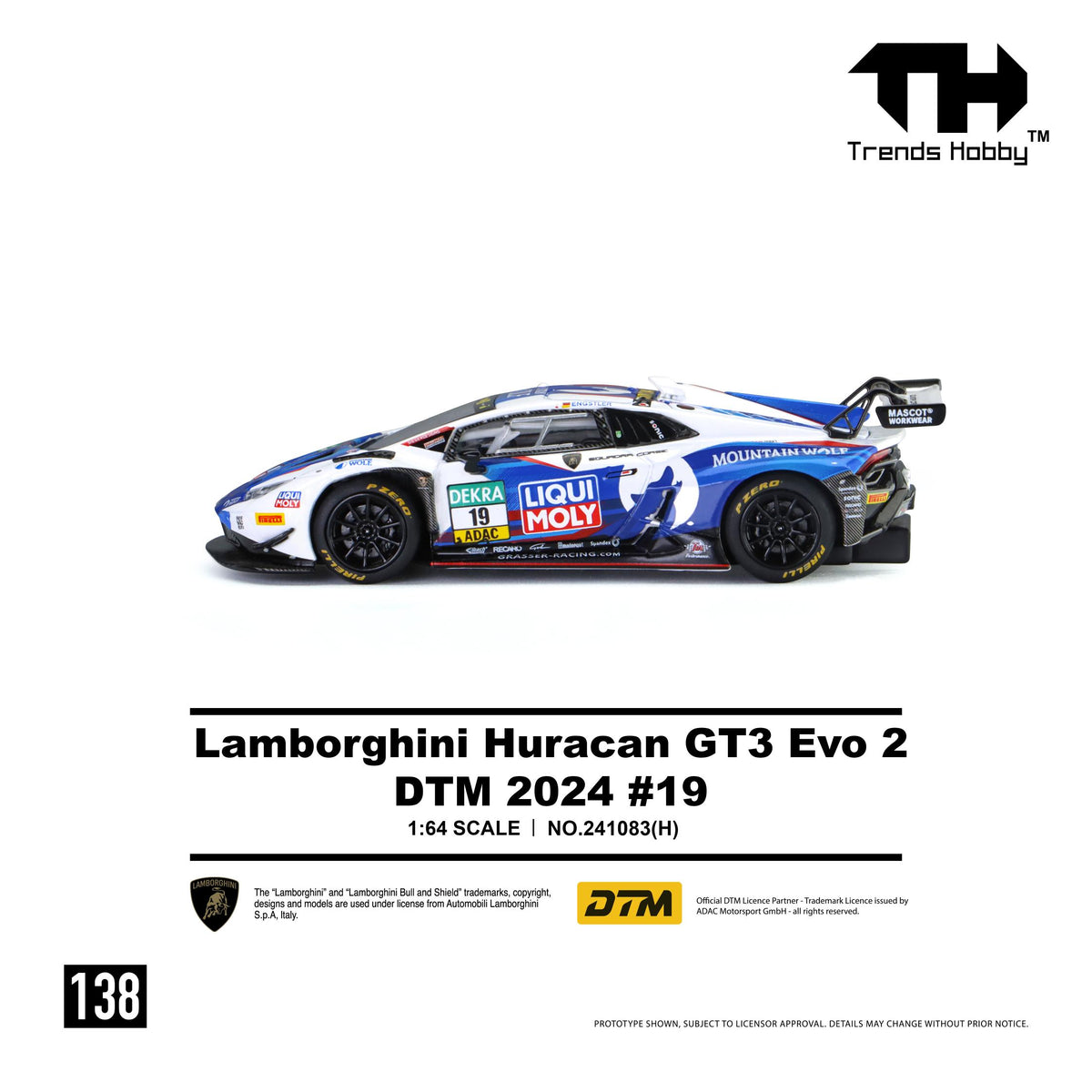 Lamborghini Huracán GT3 Evo2 DTM #19 side profile detailed view