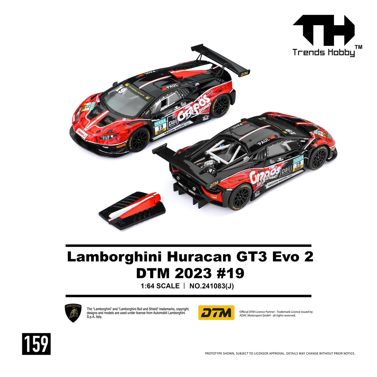 Trends Hobby 1/64 Lamborghini Huracán GT3 EVO2 DTM 2023 #19 race car model