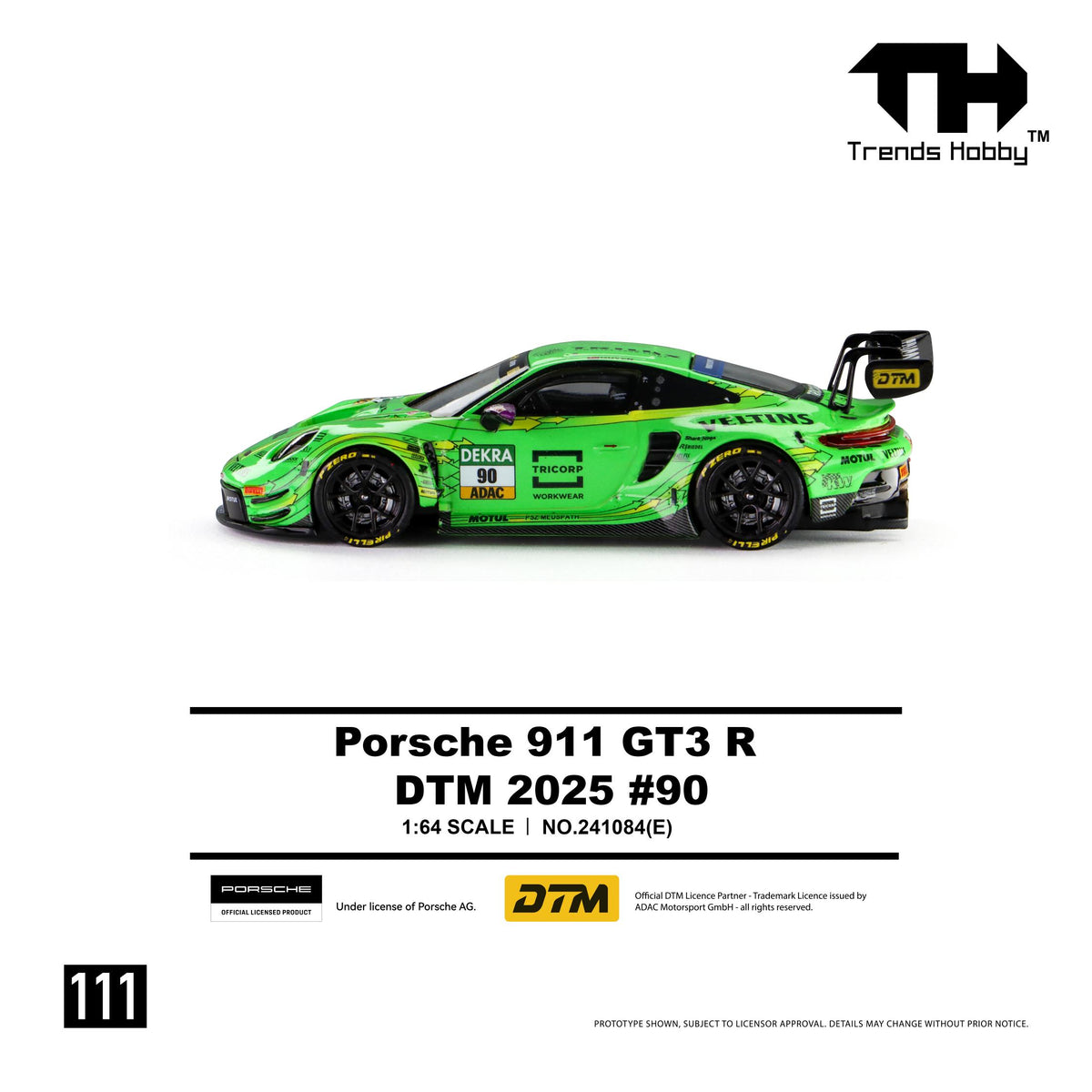 White Porsche 911 R DTM model with racing number 90 decals