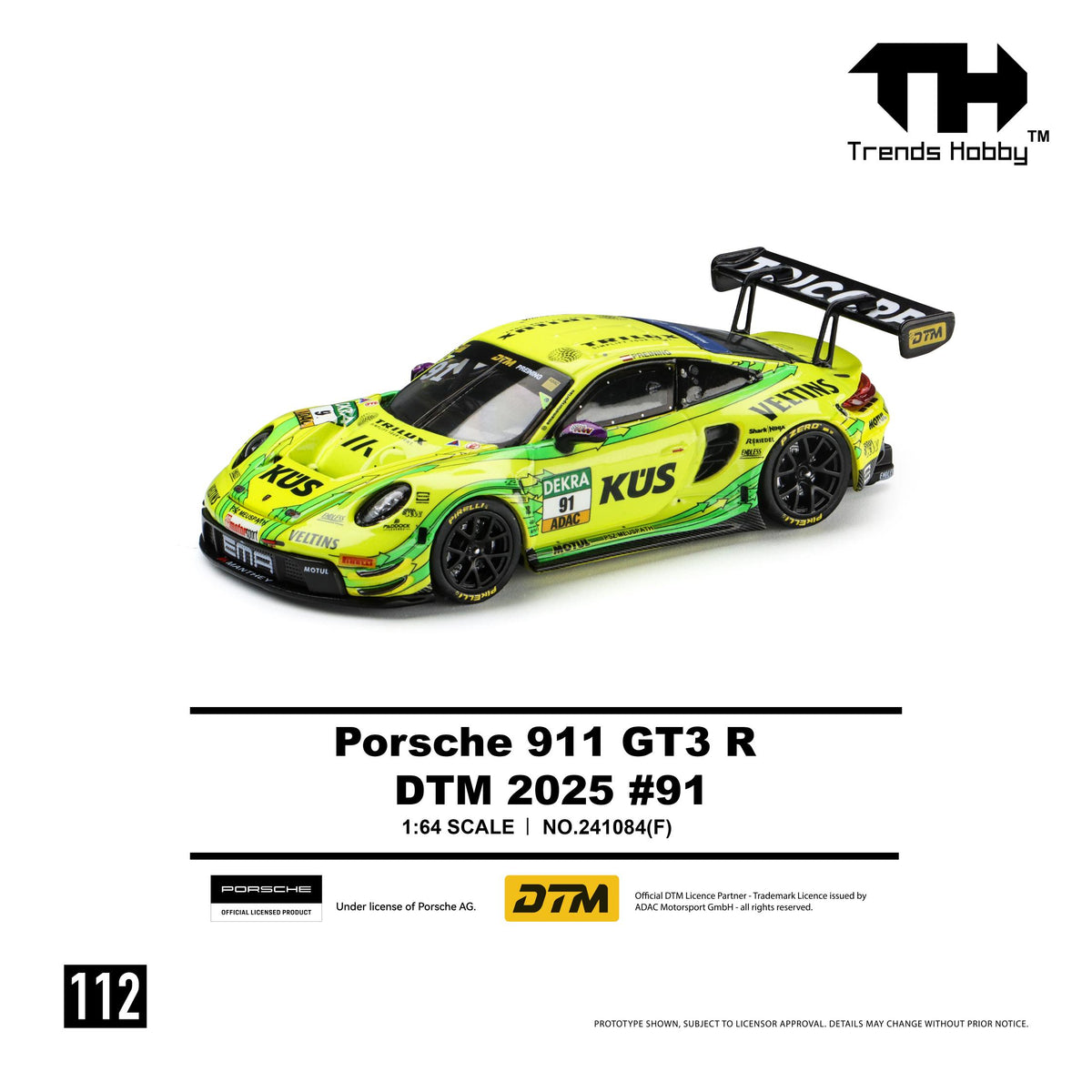 #91 DTM Porsche 911 R front angle with racing stripes and number decals