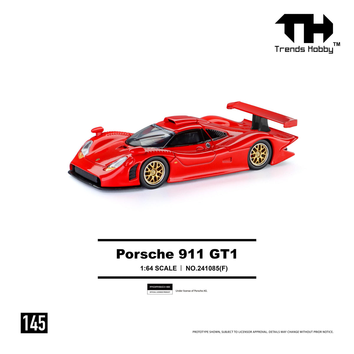 1/64 scale Porsche 911 GT1 1998 from above angle