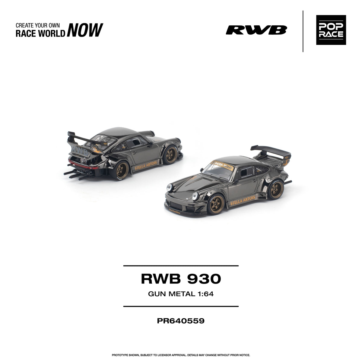 Pop Race 1/64 RWB 930 in gun metal grey