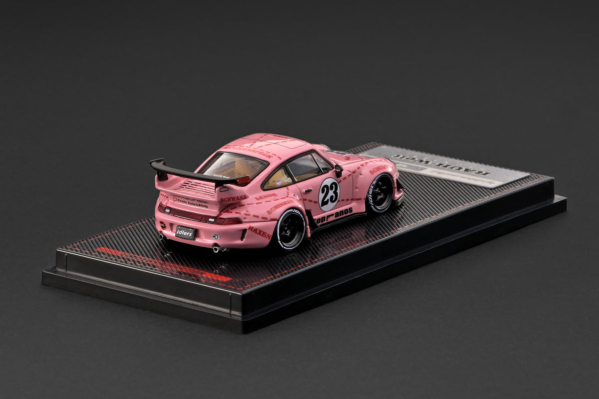 Rear view of pink Ignition Model 1/64 RWB 930 diecast model