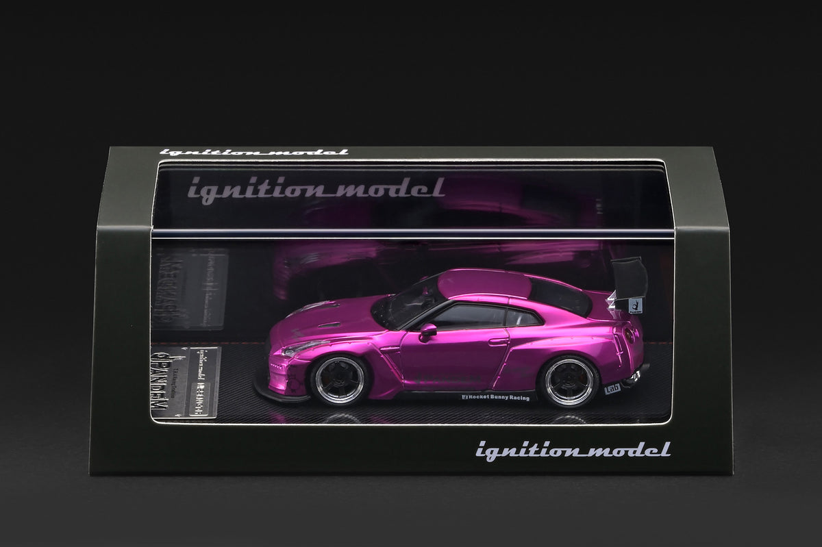 Pink Metallic R35 GT-R with Pandem wide-body kit, side profile angle