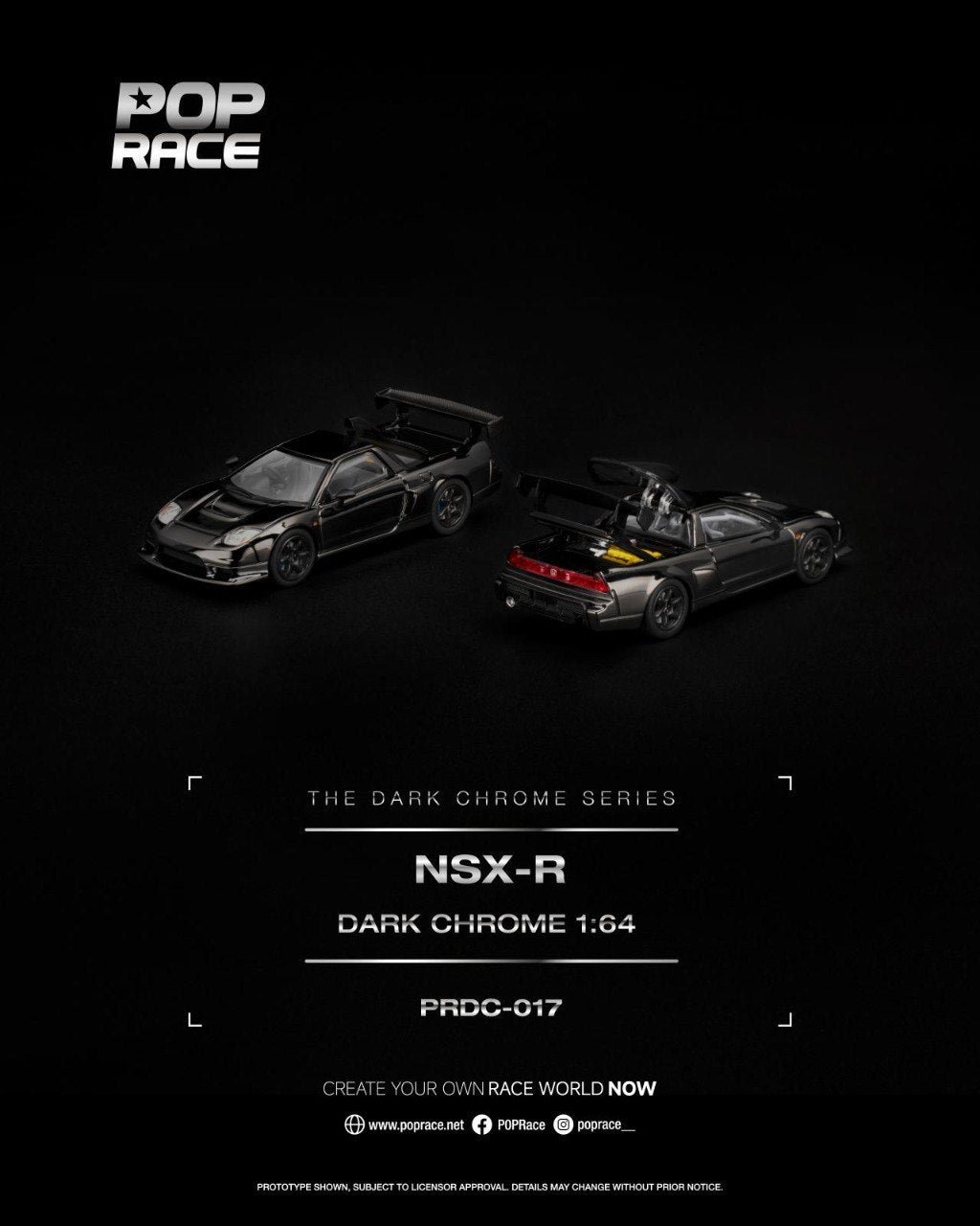 Pop Race 1/64 Honda NSX-R in dark chrome finish