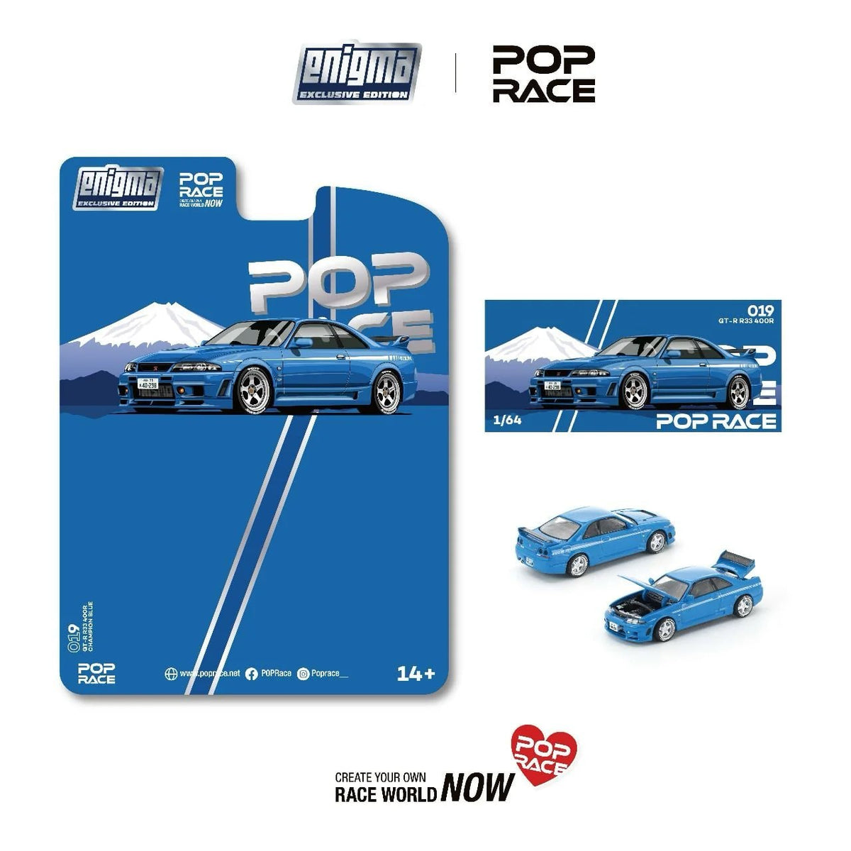 Pop Race 1/64 Skyline GT-R R33 Nismo 400R in Championship Blue