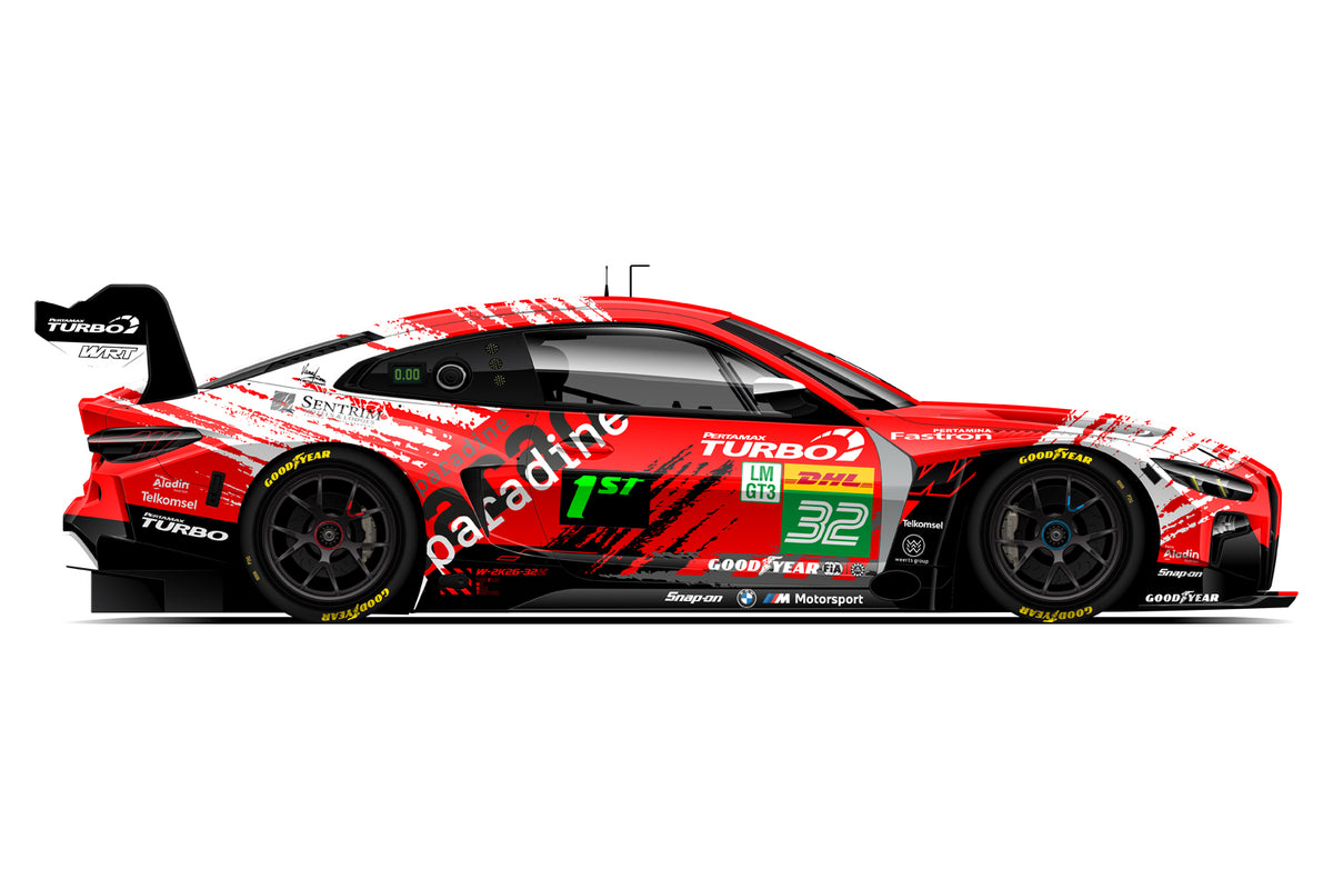 G82 BMW M4 GT3 EVO number 32 FIA WEC Spa entry, side profile view