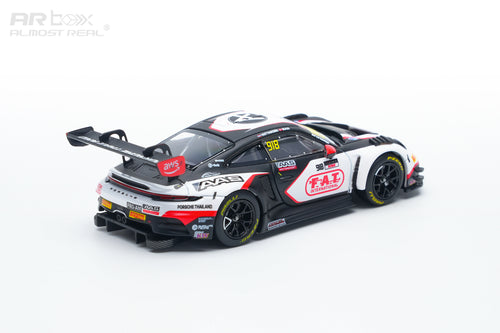 White Porsche 911 GT3 R with racing number 918 and sponsor decals
