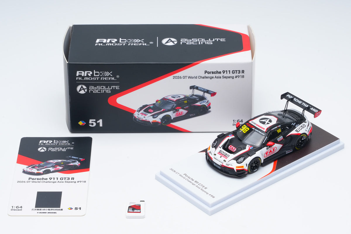 Almost Real Porsche 911 GT3 R #918 front three-quarter view acrylic box