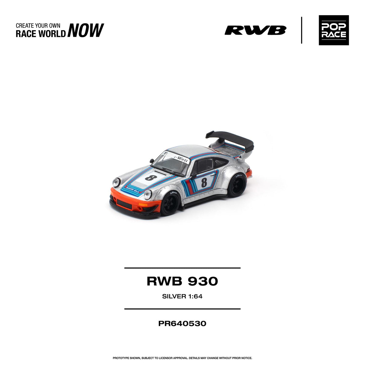 Poprace 1/64 RWB 930 Silver collector car in paper box packaging