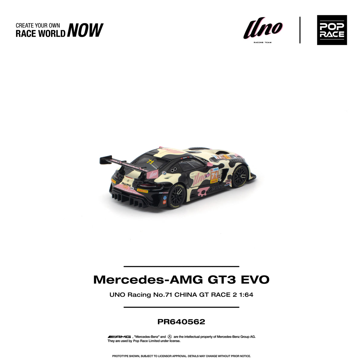 Poprace 1/64 Mercedes-AMG GT3 EVO UNO Racing No.71 China GT race livery diecast model