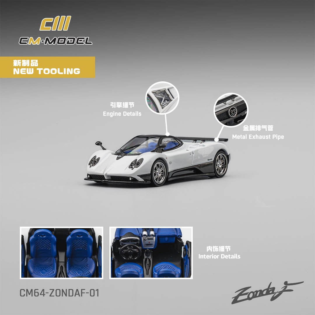 CM MODEL 1/64 Pagani Zonda F in pearl white diecast