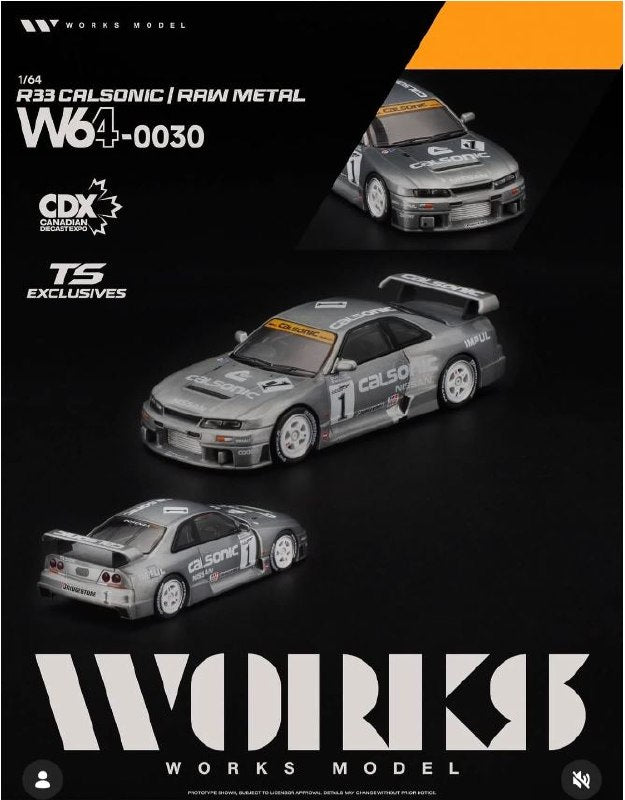 Works 1/64 R33 Calsonic Raw Metal diecast model