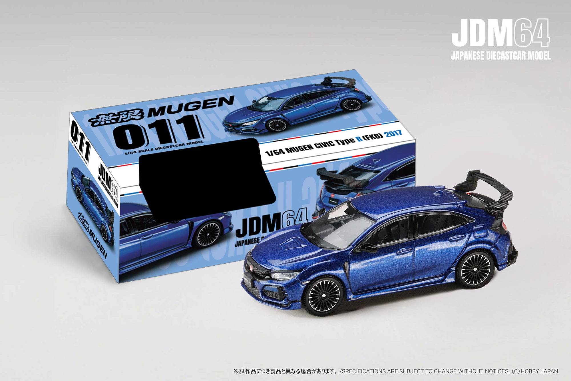 (PREORDER) HOBBY JAPAN JDM64 1/64 MUGEN CIVIC TYPE R (FK8) 2017 - Racing Blue Pearl HJDM011-24