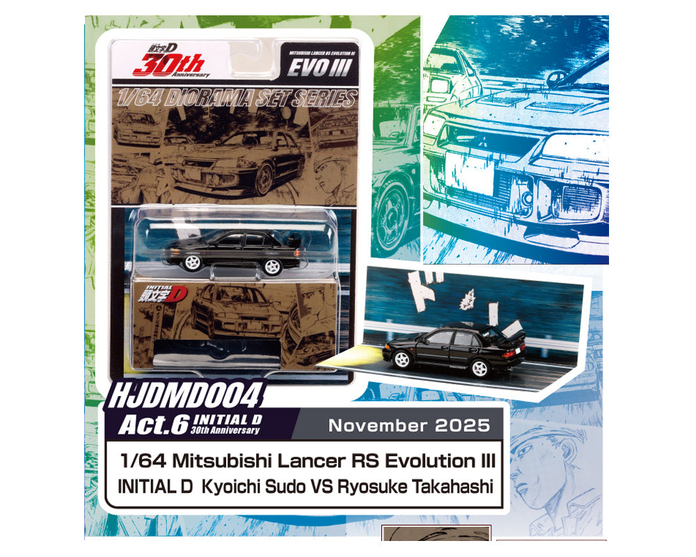 (Preorder) Hobby Japan 1:64 Initial D 30th Anniversary Mitsubishi Lancer RS Evolution III / INITIAL D Kyoichi Sudo VS Ryosuke Takahashi – JDM64