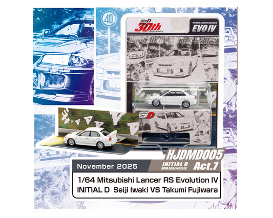 (Preorder) Hobby Japan 1:64 Initial D 30th Anniversary Mitsubishi Lancer RS Evolution IV / INITIAL D Seiji Iwaki VS Takumi Fujiwara- JDM64