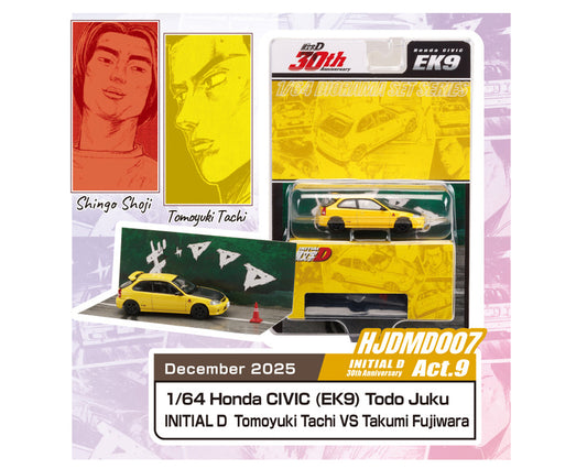 (Preorder) Hobby Japan 1:64 Initial D 30th Anniversary Honda CIVIC (EK9) Todojuku / INITIAL D Tomoyuki Tachi VS Takumi Fujiwara – JDM64