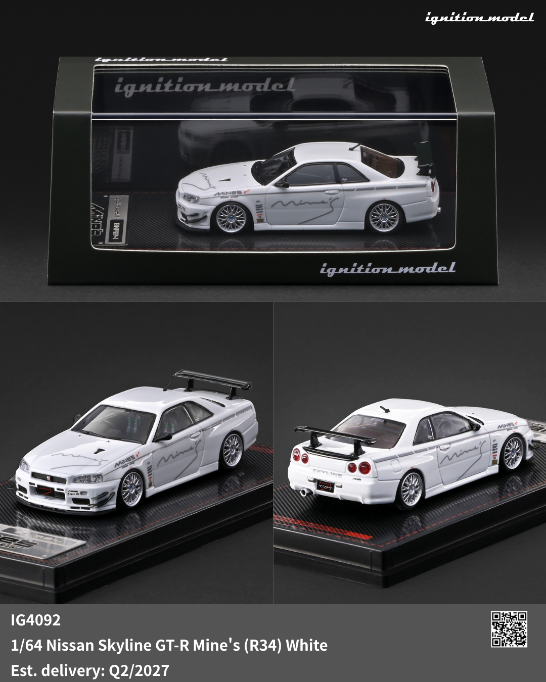 White Ignition Model 1/64 Nissan Skyline GT-R R34 diecast model