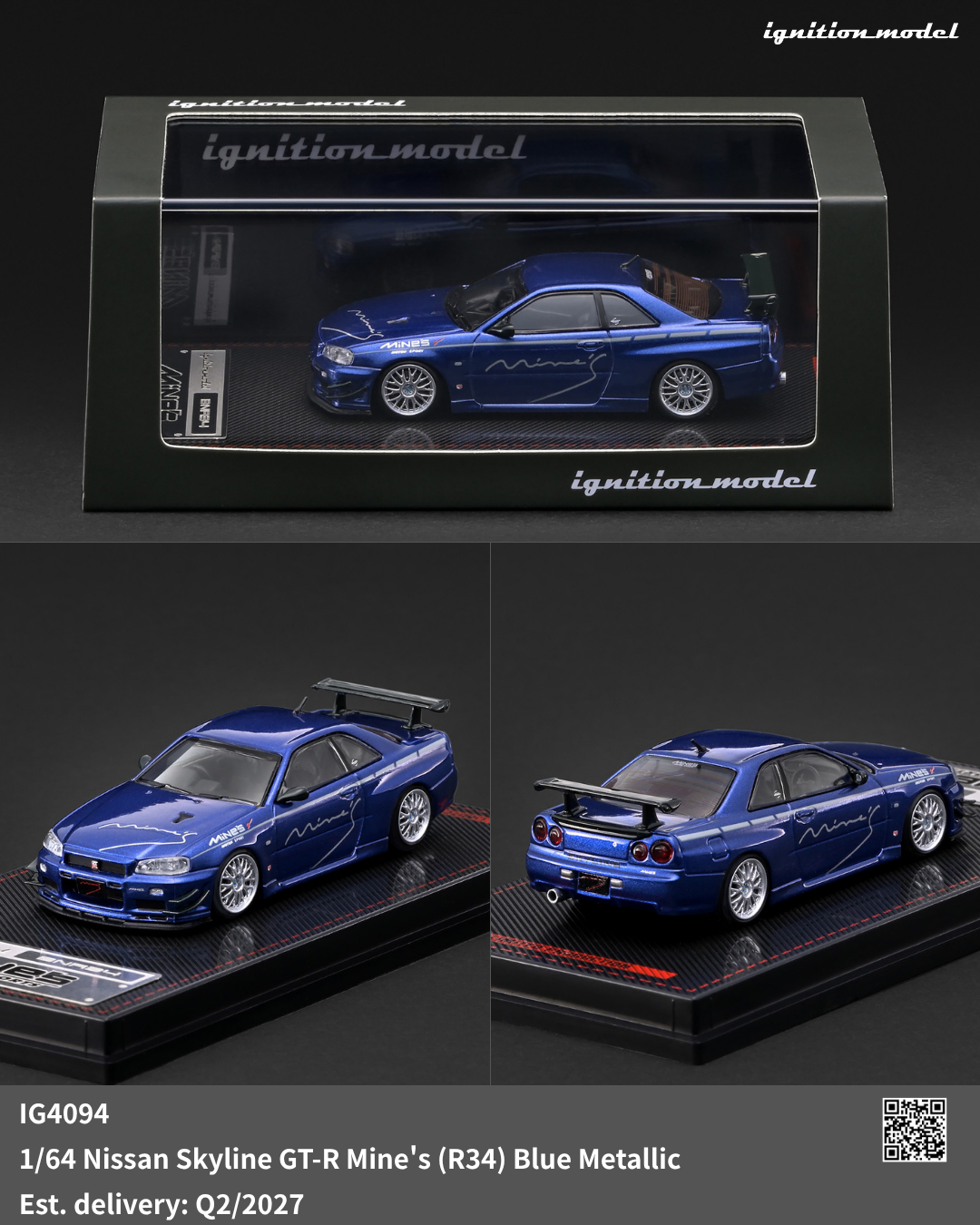 Ignition Model 1/64 Nissan Skyline GT-R R34 in Blue Metallic