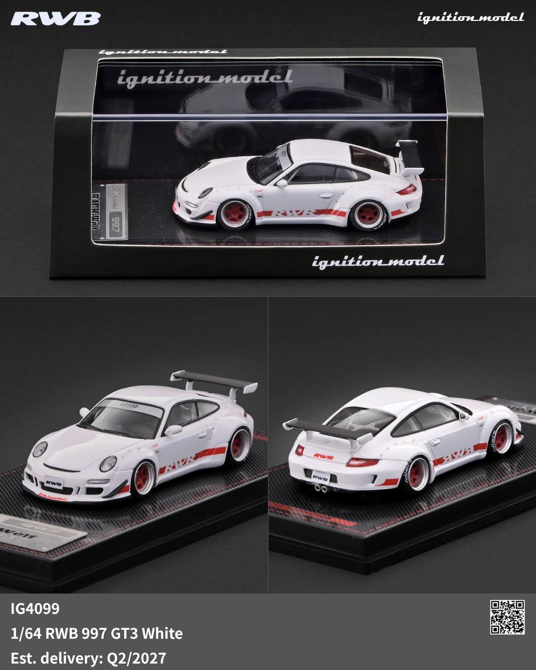 Ignition Model 1/64 scale RWB 997 GT3 in white with acrylic case