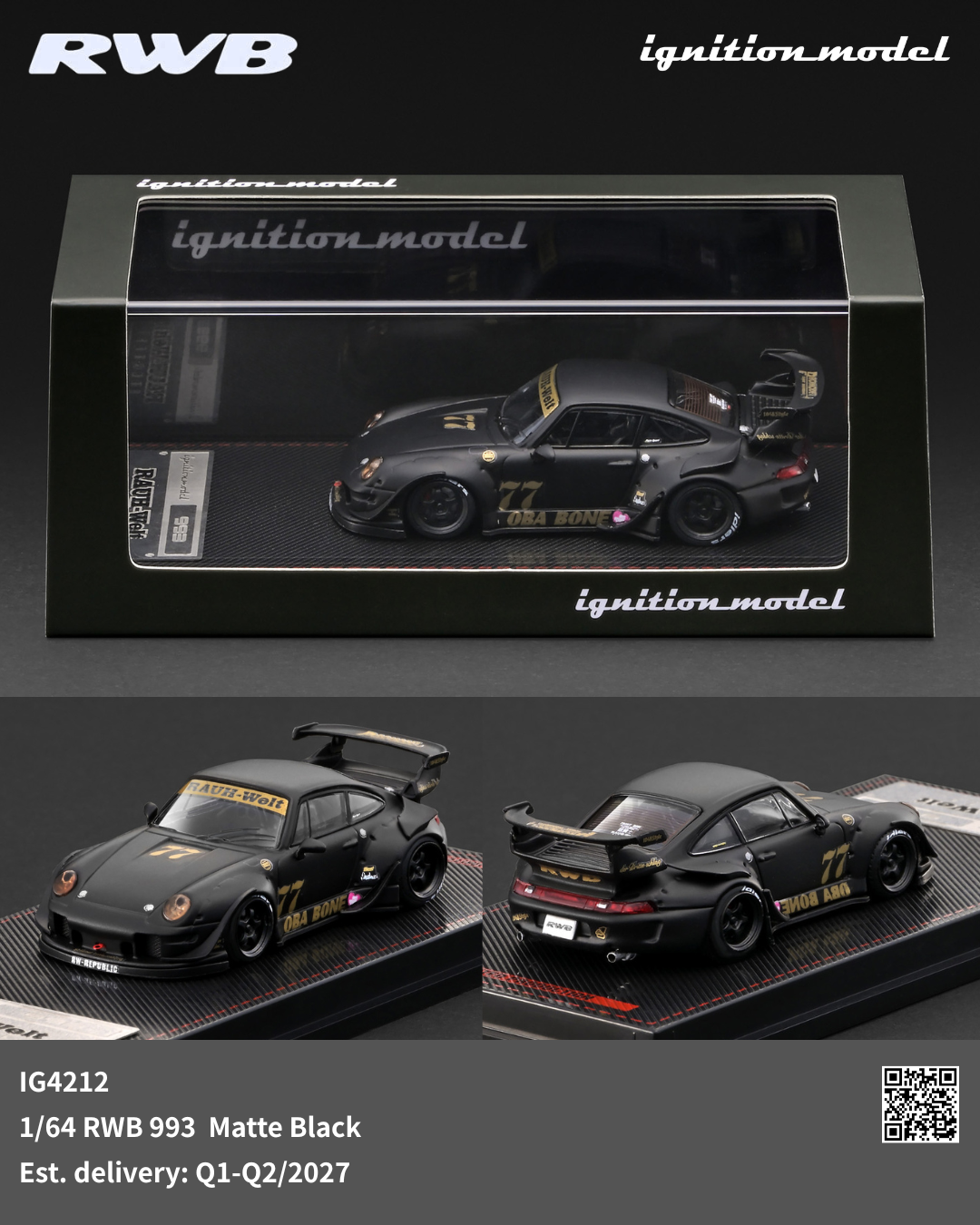 Ignition Model 1/64 RWB 993 in matte black finish
