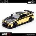 Inno64 1/64 Nissan GT-R R35 Nismo in Chrome Gold with APAExpo Tokyo Auto Salon Hong Kong 2025 livery