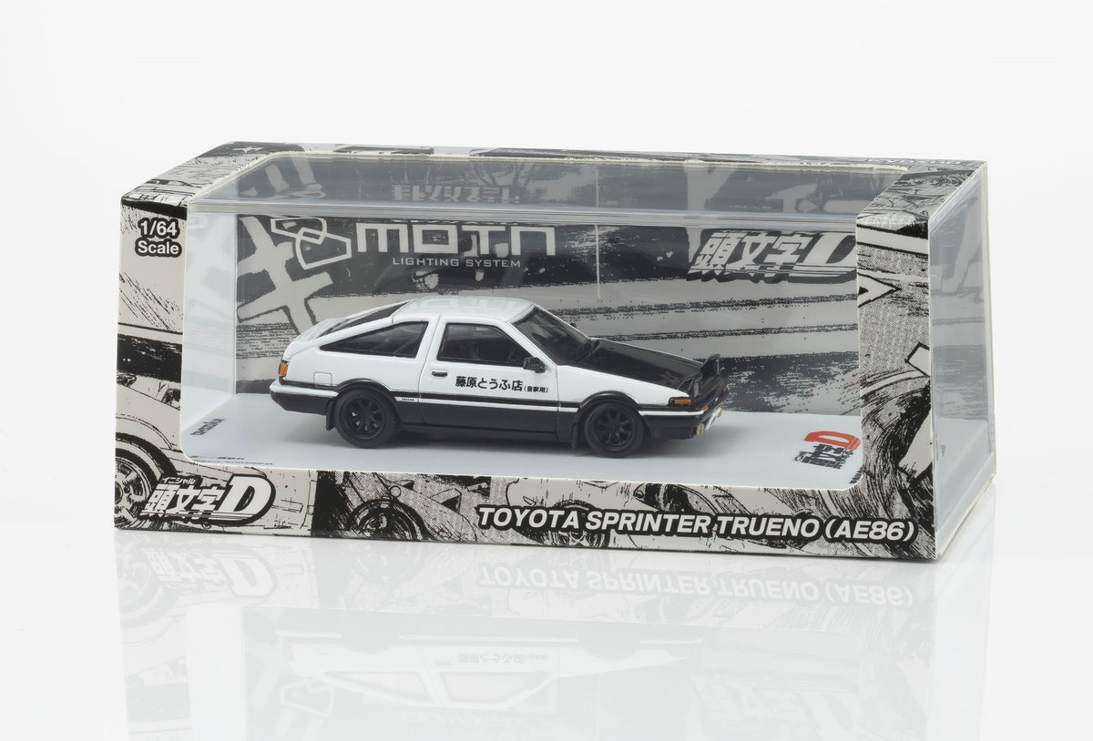 Kyosho 1/64 Toyota Sprinter Trueno AE86 diecast model with LED in acrylic case