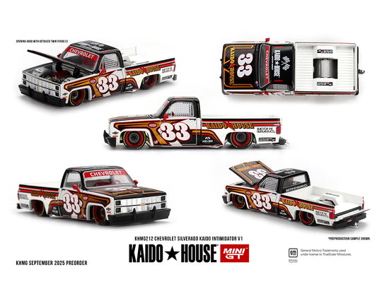 (Preorder) Kaido House x Mini GT Chevrolet Silverado KAIDO Intimidator V1 – White w/ Brown Two-tone
