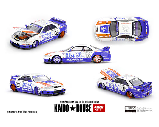 (Preorder) Kaido House x Mini GT Nissan Skyline GT-R (R33) BFTHR V1 – White w/ Blue Two-tone