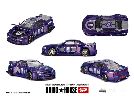 (Preorder) Kaido House x Mini GT Nissan Skyline GT-R (R34) Kaido factory Racing V2 – Midnight Purple