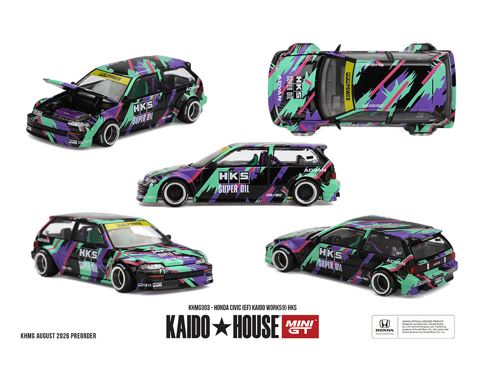 Kaido House Mini GT 1/64 Honda Civic EF Kaido Works HKS livery white model