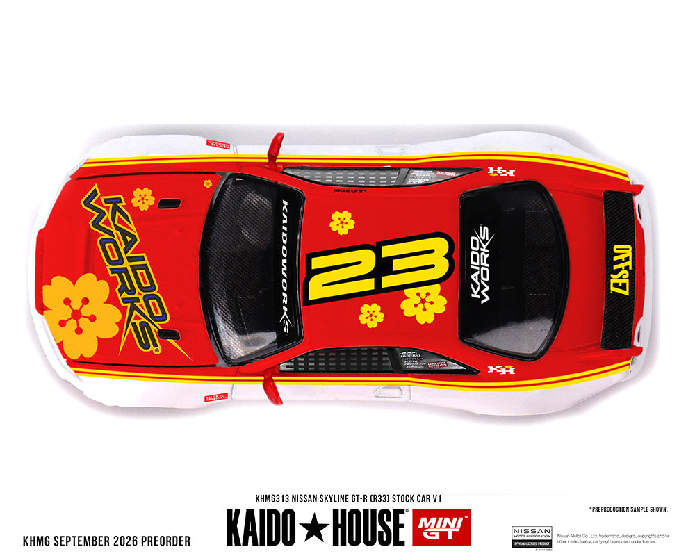Kaido House Mini GT 1/64 Nissan Skyline GT-R R33 Kaido Stock Car V1 white red two-tone diecast model