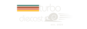 Turbo Diecast logo with a snail and est 2025