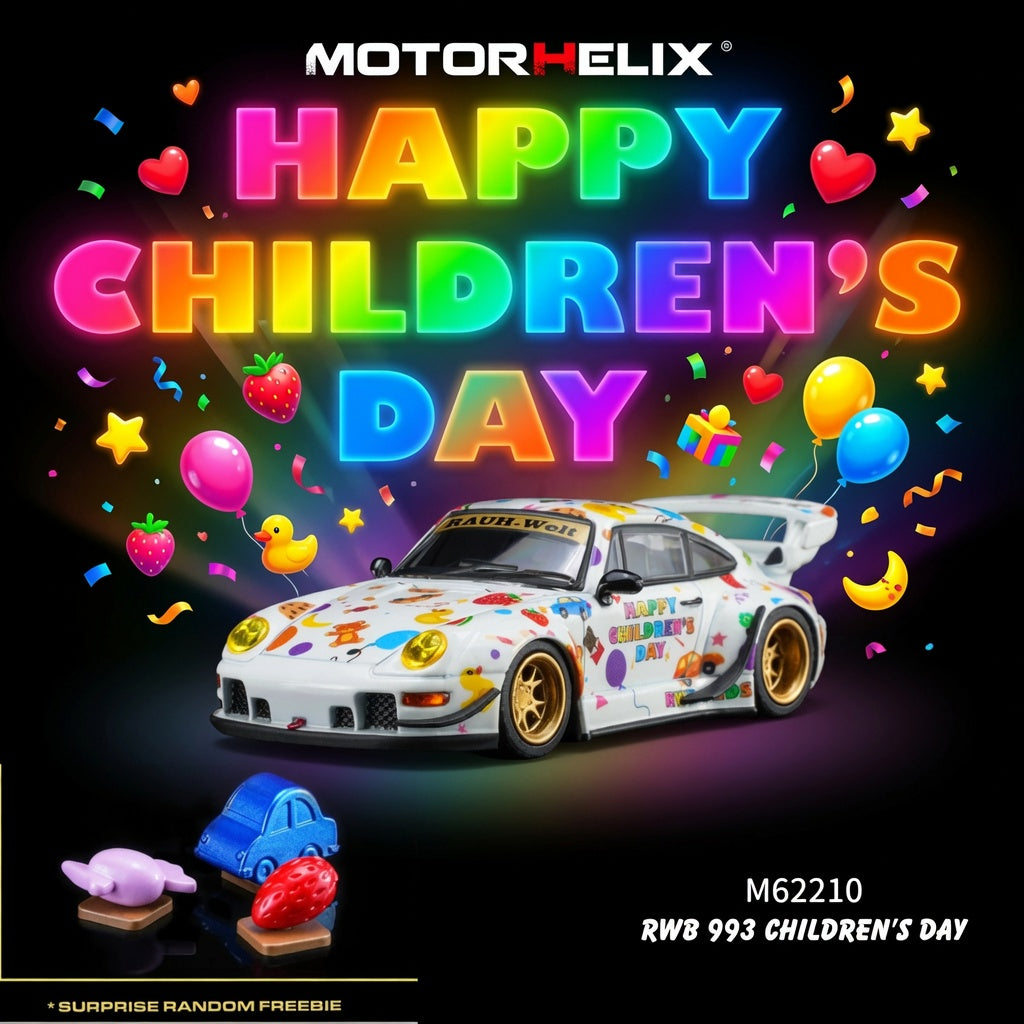 Motorhelix RWB 993 Childrens Day Limited Edition M62210 model car with colorful background