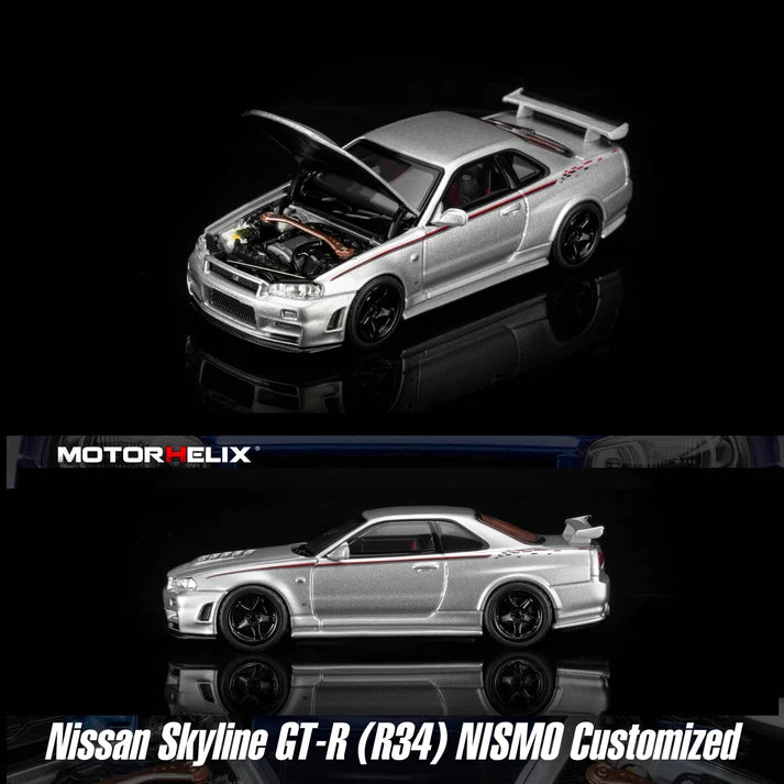 Motorhelix 1/64 Nissan GT-R R34 NISMO in Sonic Silver Metallic