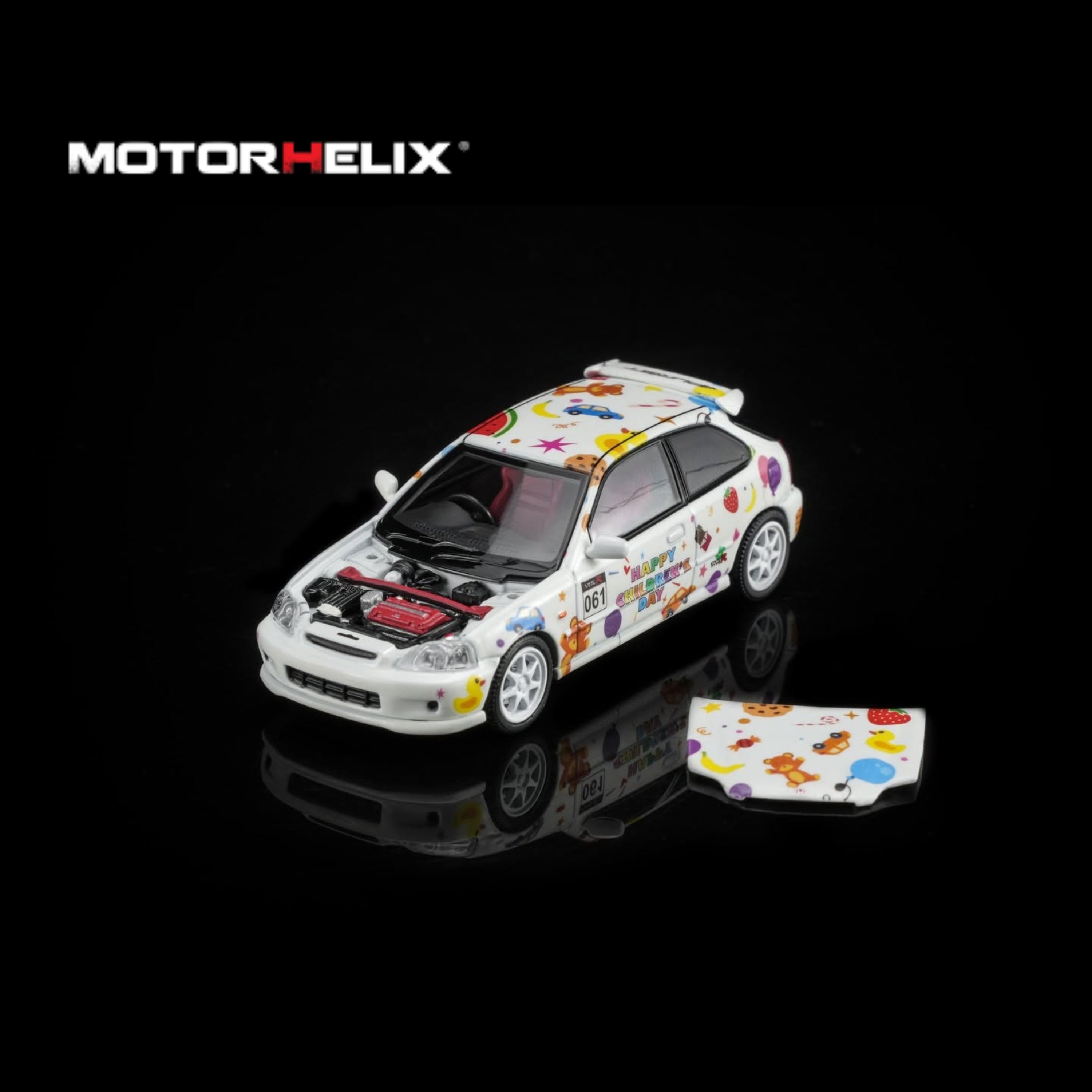 Motorhelix 1/64 Honda Civic Type R (EK9) Children's Day Limited Edition M65023 with hood open