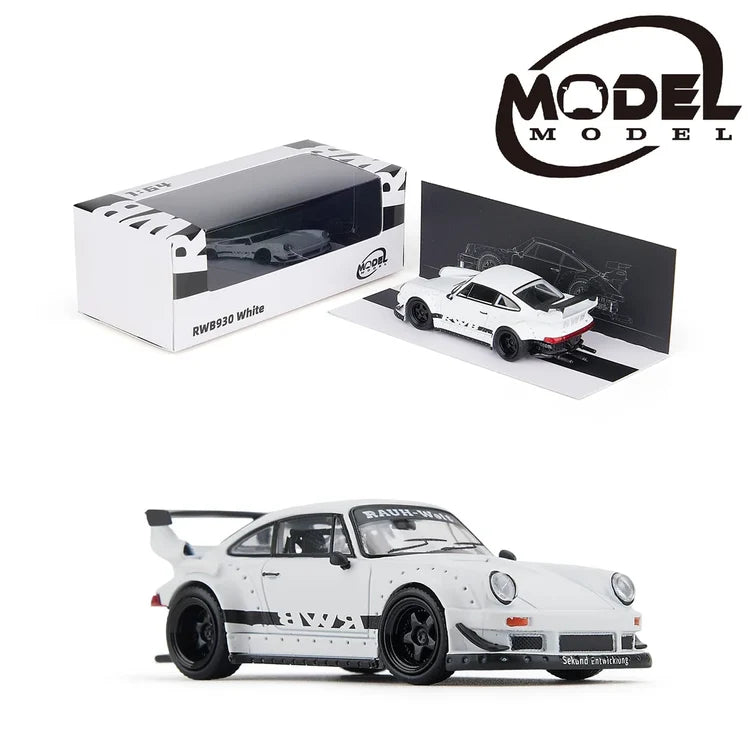 Modelmodel 1/64 RWB930 white diecast model car with window box packaging