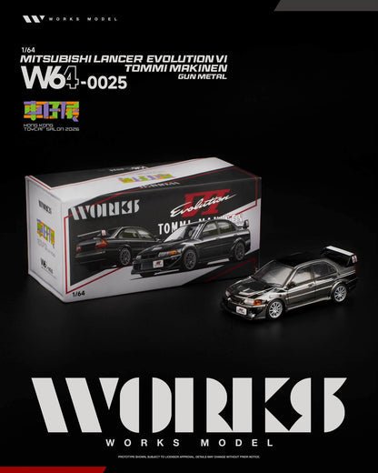 Works Model Mitsubishi Lancer Evolution VI Tommi Makinen Gun Metal 1/64 diecast