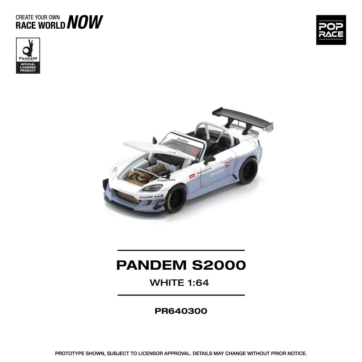 Pop Race 1/64 scale white Honda S2000 AP1 diecast model car