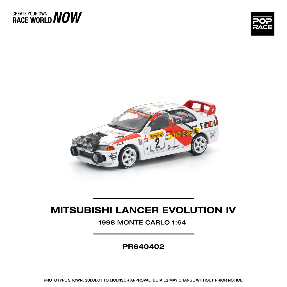 Poprace 1/64 Mitsubishi Lancer Evolution IV white Monte Carlo Rally livery