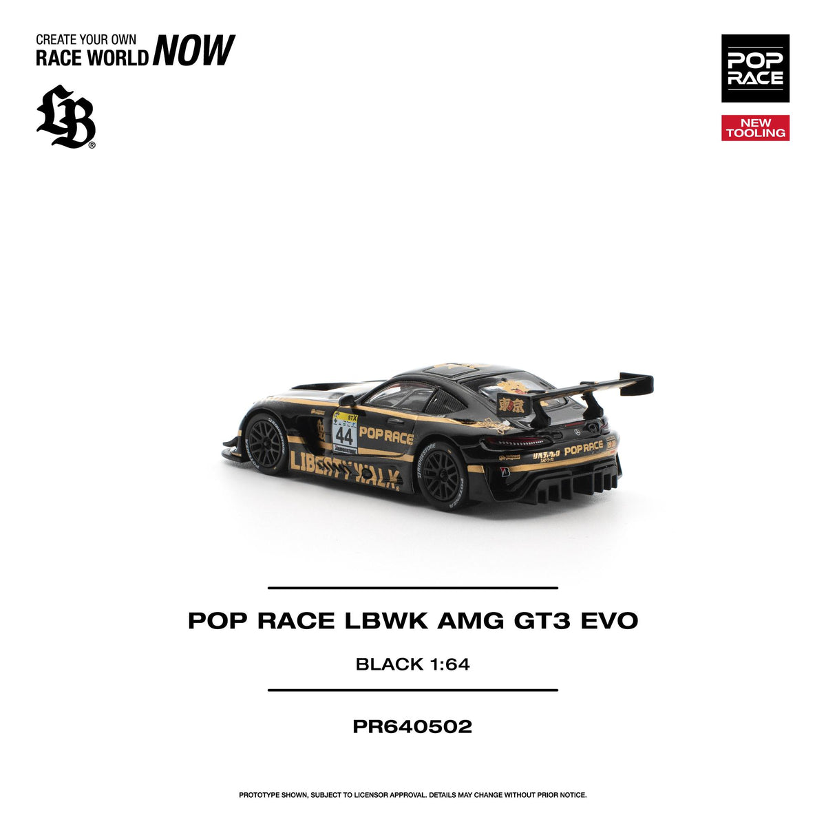 Black Lb Works AMG GT3 Evo diecast model, 1/64 Pop Race