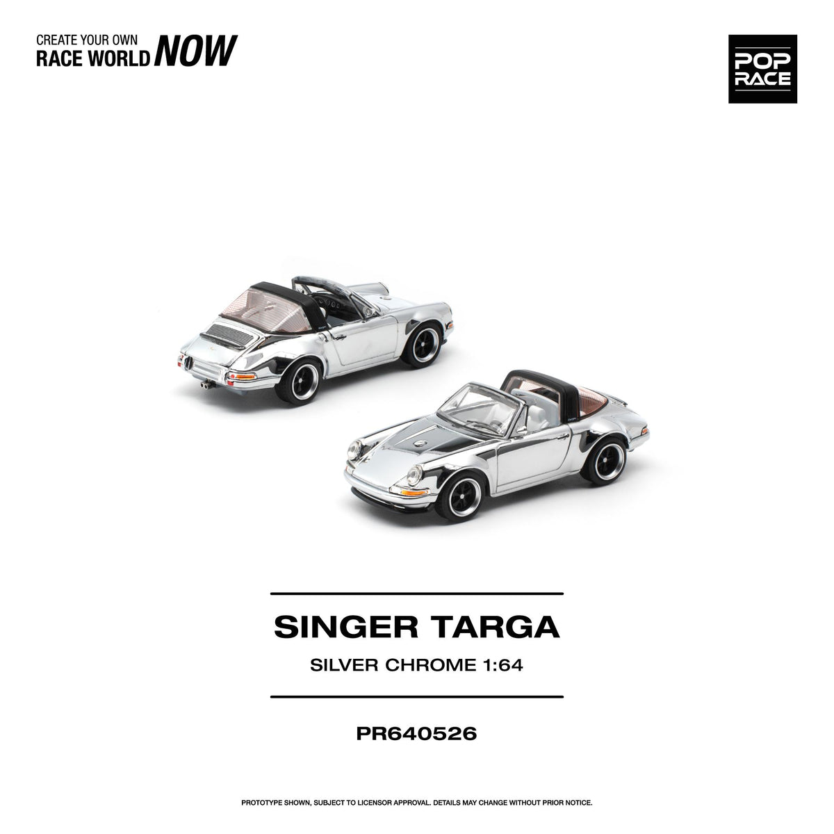 Poprace 1/64 Singer Targa in silver chrome finish, three-quarter front view