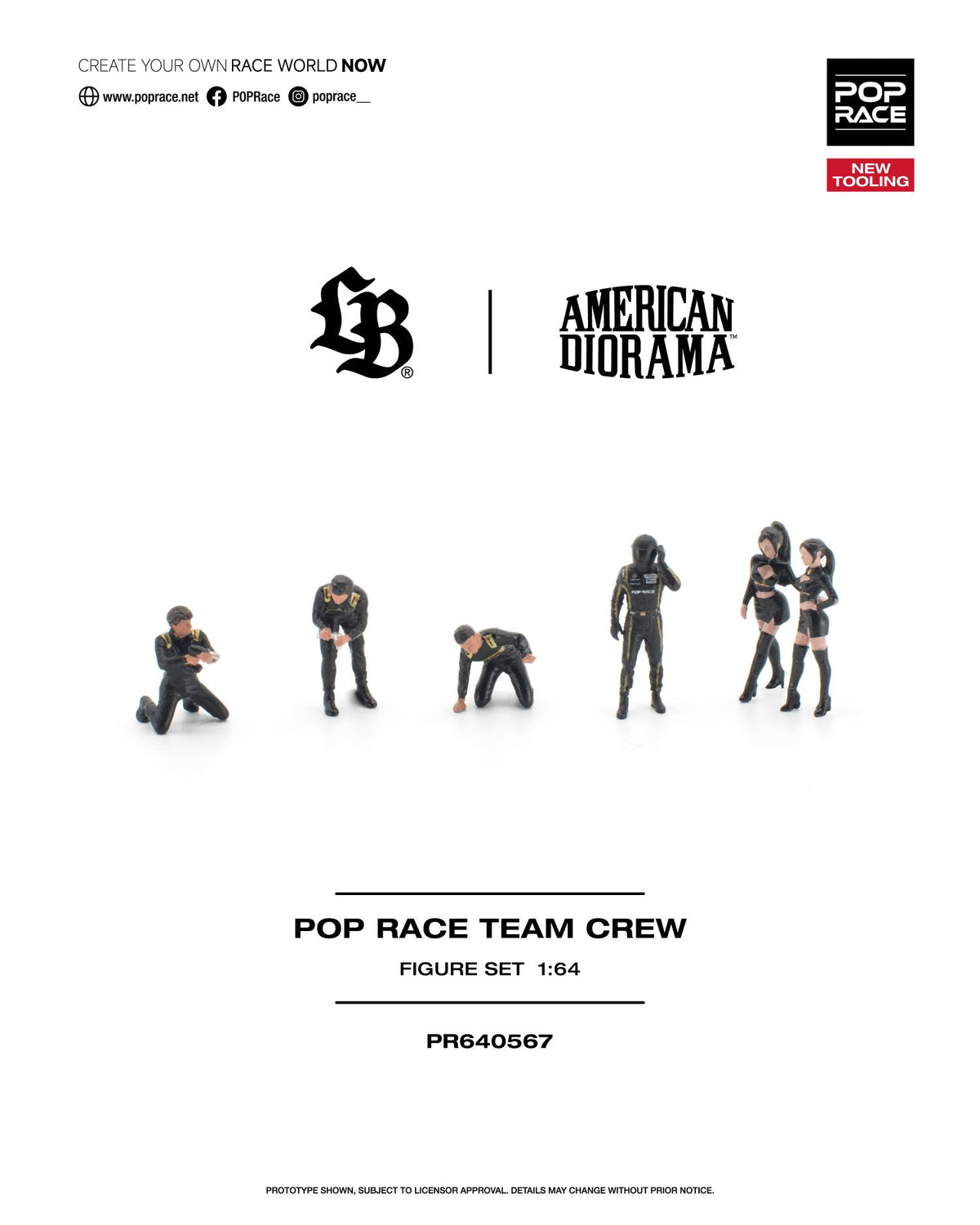 Pop Race Team Crew six-piece figure set 1/64 scale packaging