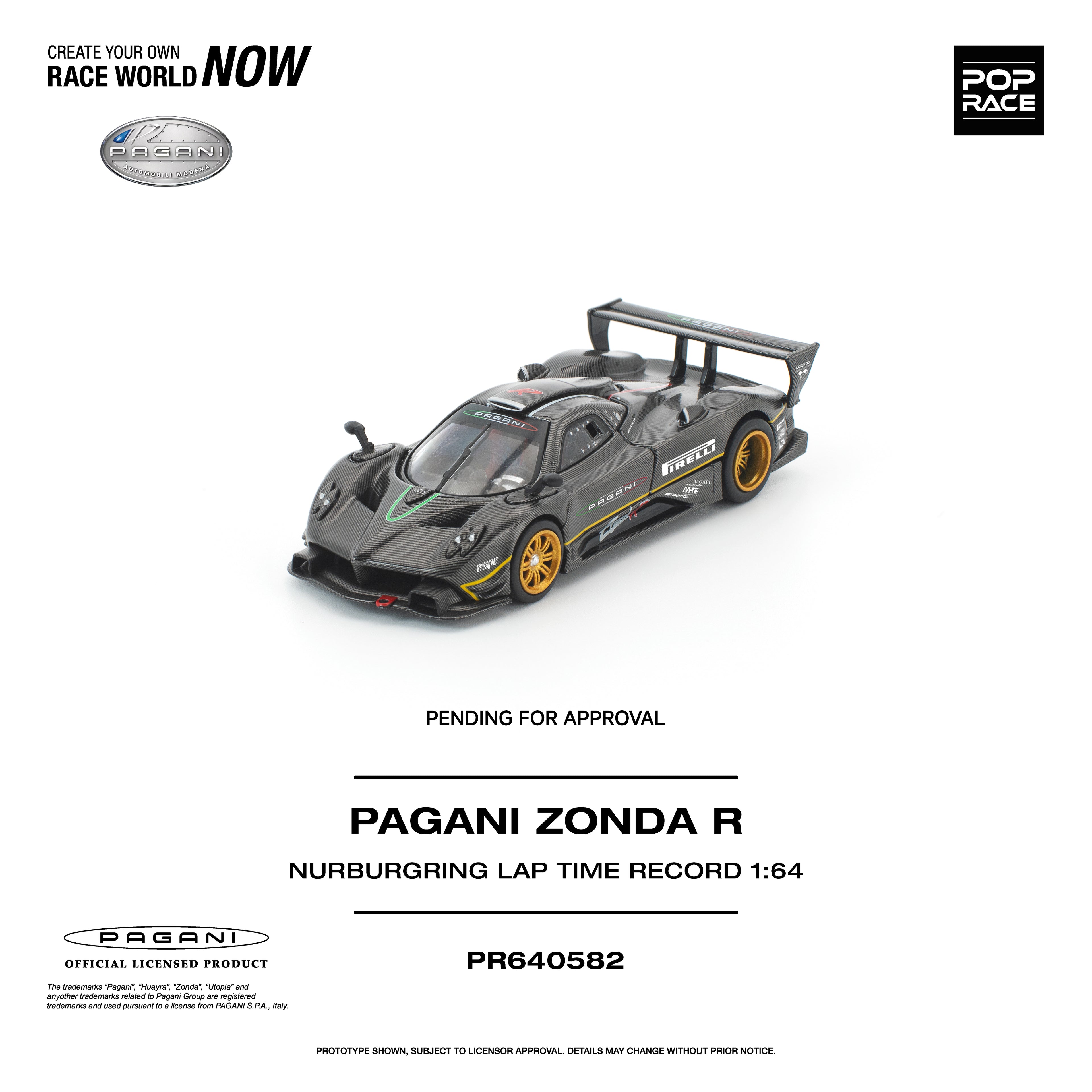 Poprace 1/64 Pagani Zonda R Nurburgring Lap Time Record PR640582 from a front angle